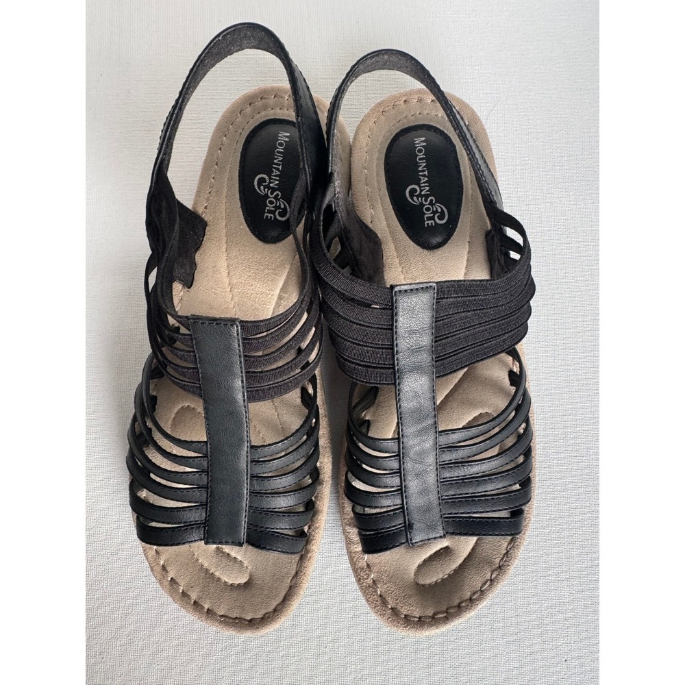 Mountain Sole Sandals Women 10 Wide Black Strappy Elastic Slingback Casual Boho